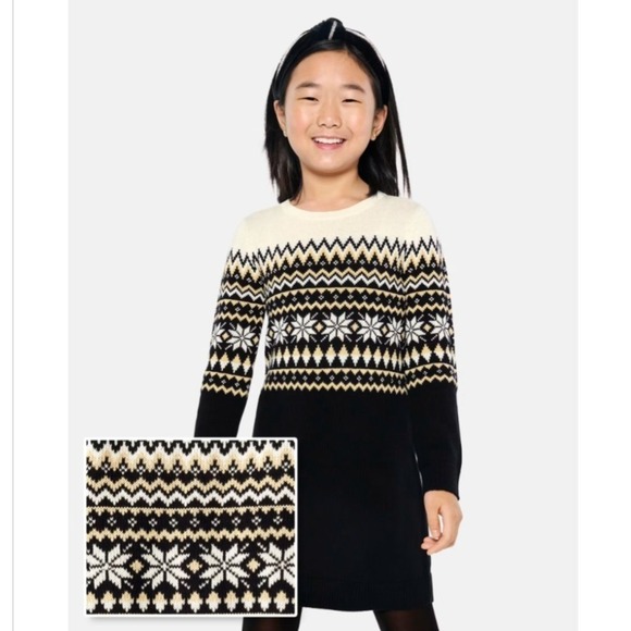 The Children's Place Other - The Children's Place Girls Snowflake Fairisle Sweater Dress Black Size M 7/8 NEW